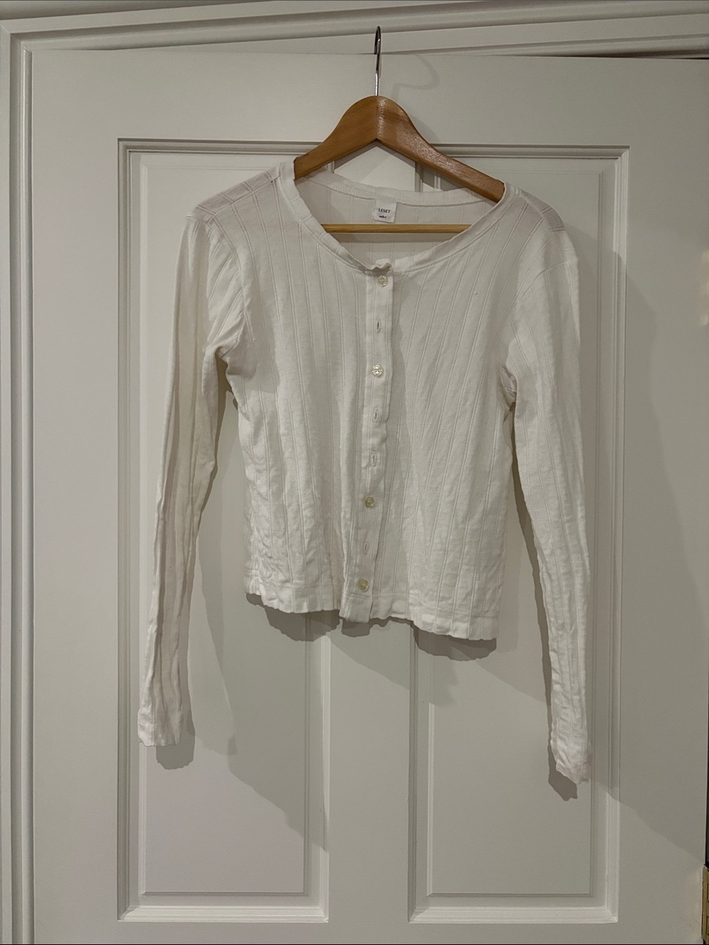 Leset White Pointelle Button-Front Cardigan